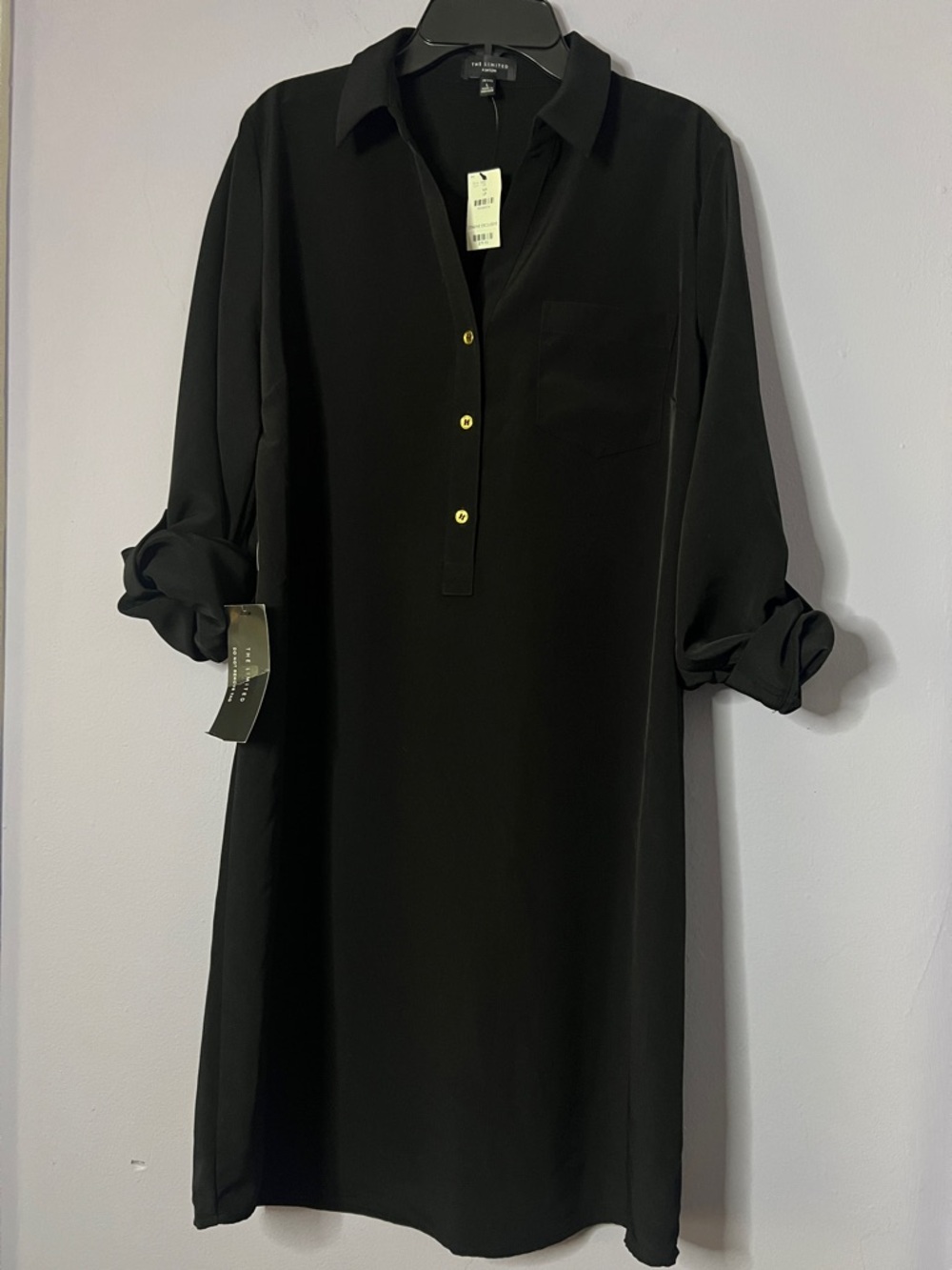 THE LIMITED Ashton Black Roll-Sleeve Shirt Dress with Gold Buttons - Picture 4 of 4